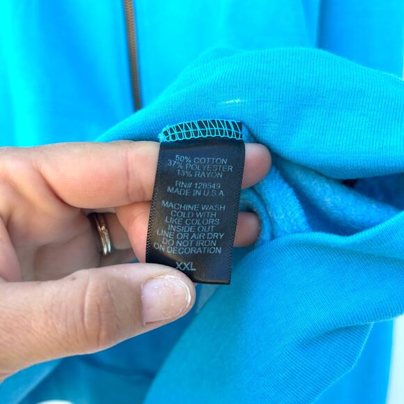 Aviator Nation Full Zip Hoodie Austin Texas Women’s Men’s XXL 2X Neon Blue - Picture 9 of 10